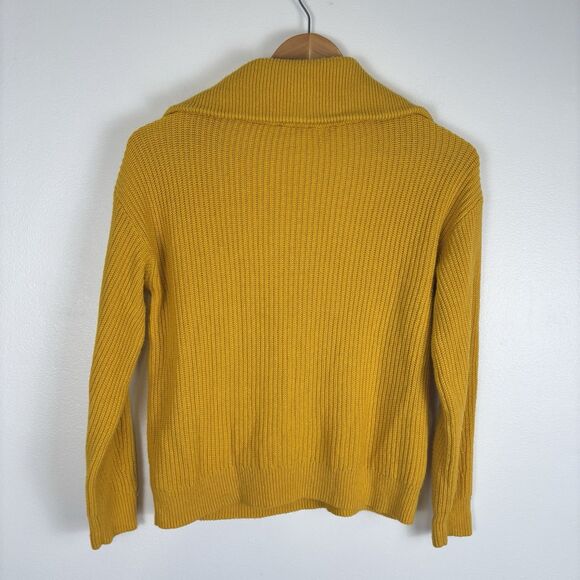 Talbots Womens SP Zip Shawl Collar Sweater Mustard Yellow Cotton Blend Pullover - Picture 6 of 7